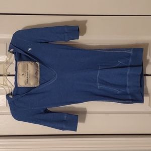 Medium Womens Abercrombie & Fitch Light Blue V-Neck Hooded Shirt Half Sleeve